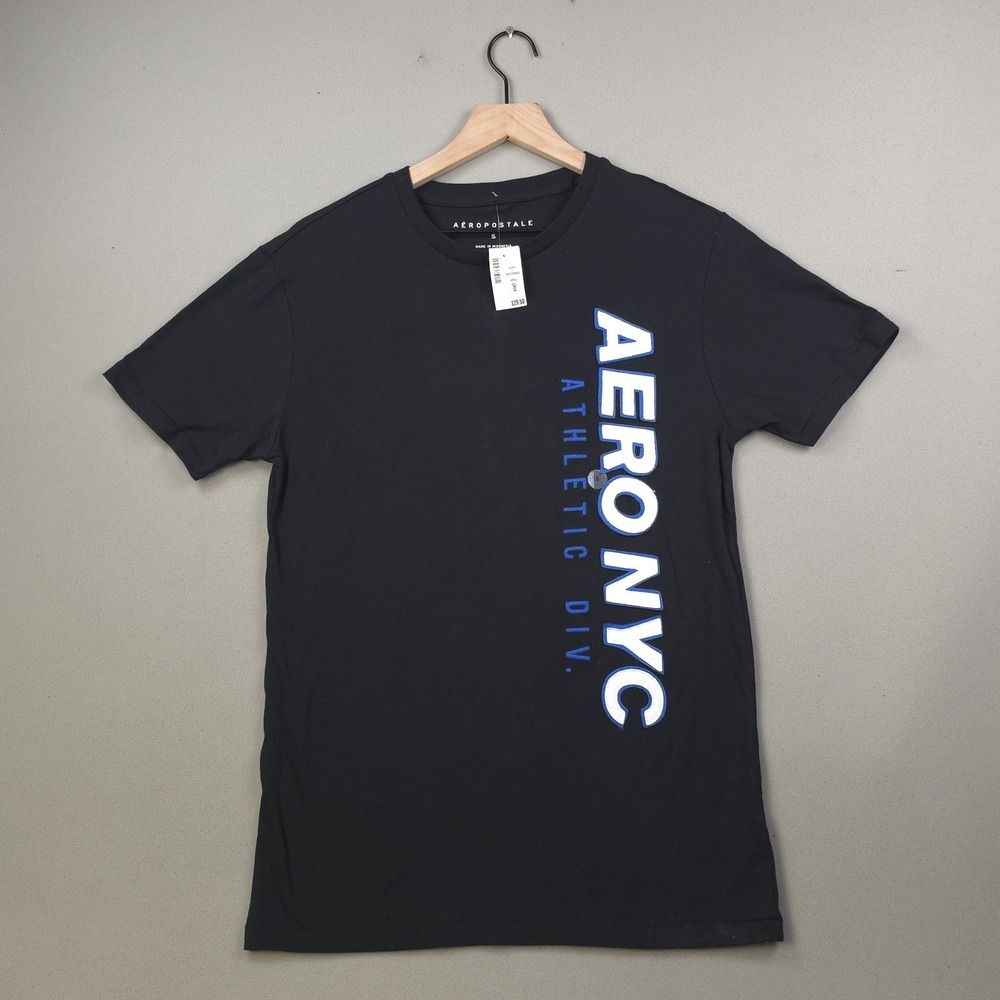 Aeropostale Aero NYC Athletic Div Black Cotton Graphic T-Shirt Men Small New NWT